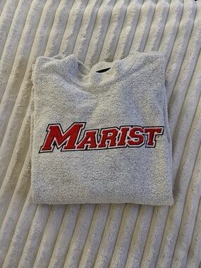 Marist Logo Grey Terry Crewneck Sweatshirt - Red Lettering